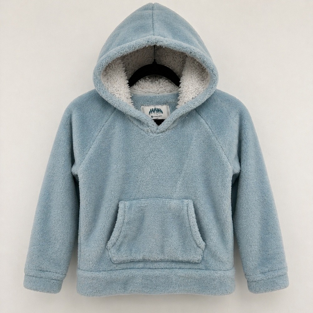 Member's Mark Cuddly Plush Pullover Hoodie Girls Size 7/8 Light Blue Sherpa